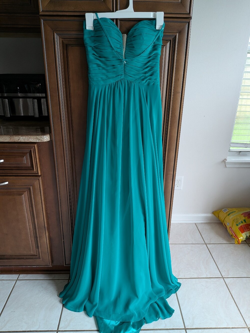 Faviana Teal Strapless Chiffon Gown
